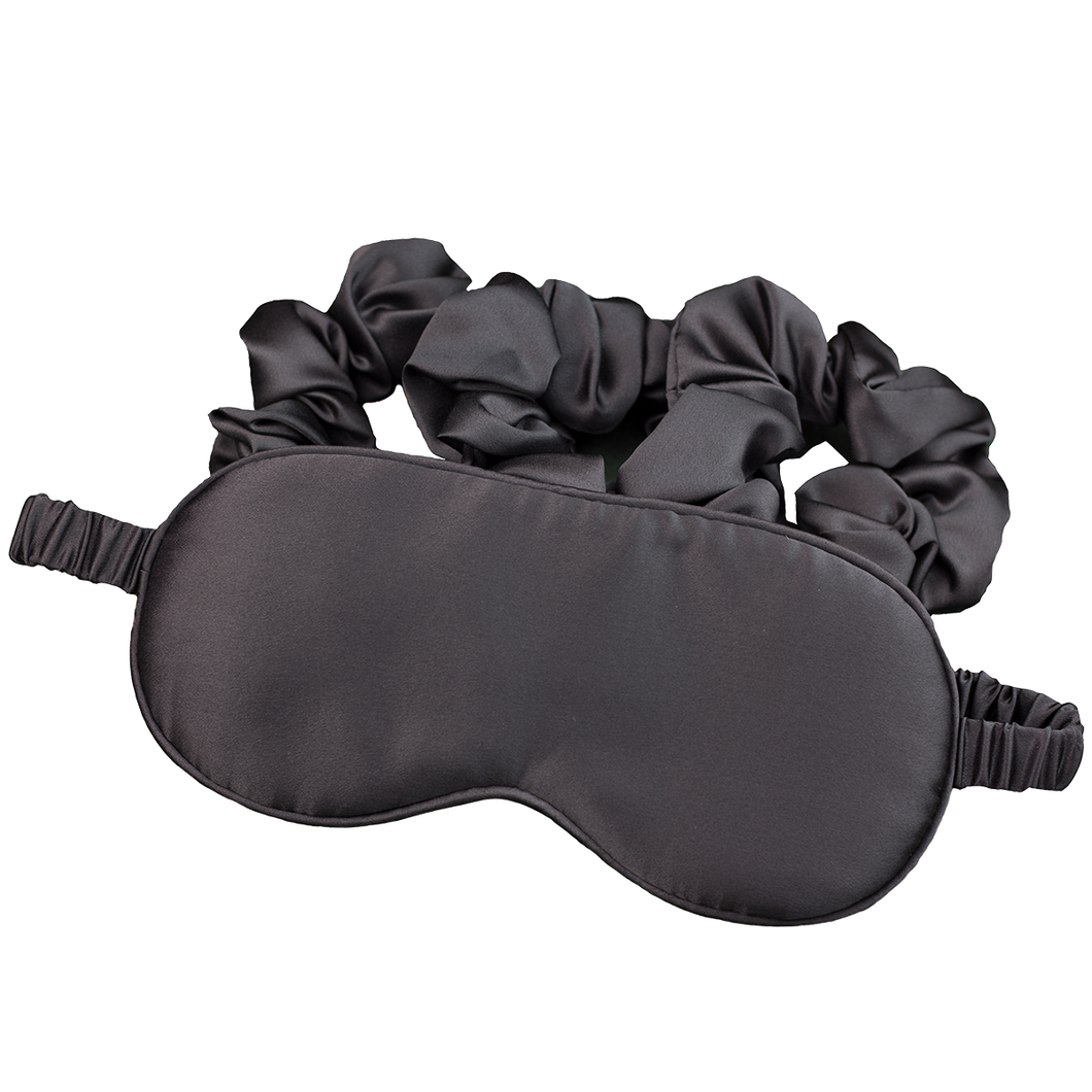 Mulberry Silk Eye Mask Sleep Mask Set With Silk Scrunchies Slate